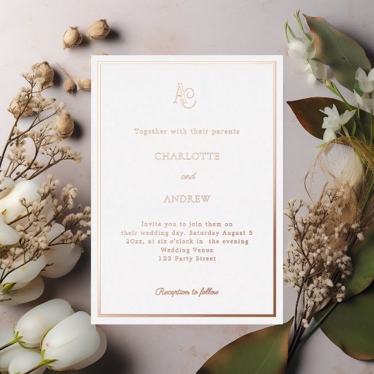 Invitation En Aluminium Rose gold modern monogram luxury wedding