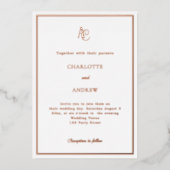 Invitation En Aluminium Rose gold modern monogram luxury wedding (Recto)