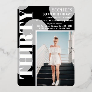 Invitation En Aluminium Rose Gold Moderne Photo de fête d'anniversaire 30