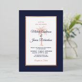 Invitation En Aluminium Rose Gold Navy Blue Palm Tree Beach Mariage (Debout devant)