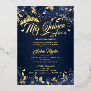 Invitation En Aluminium Rose Gold Navy Mis Quince Quinceanera