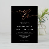 Invitation En Aluminium Rose Gold Noir Calligraphie Mariage (Debout devant)