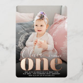 Invitation En Aluminium Rose Gold ONE First Birday Party Photo (Recto)