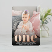 Invitation En Aluminium Rose Gold ONE First Birday Party Photo (Debout devant)