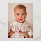Invitation En Aluminium Rose Gold ONE photo de premier anniversaire (Recto)