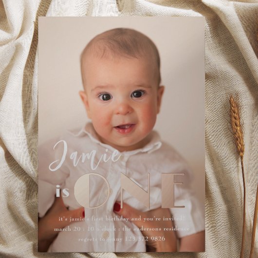 Invitation En Aluminium Rose Gold ONE photo de premier anniversaire