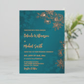Invitation En Aluminium Rose Gold Peacock Green Floral Wedding (Debout devant)