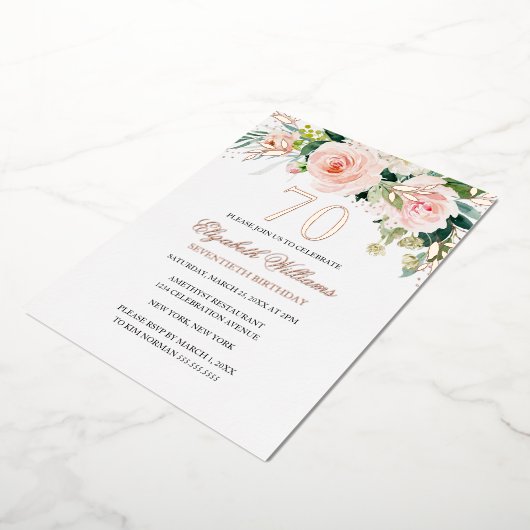Invitation En Aluminium Rose Gold Pink Blush 70e Anniversaire Foil Invitat (Rotation)