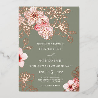 Invitation En Aluminium Rose Gold  Pink Cherry Blossom Wedding