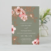 Invitation En Aluminium Rose Gold  Pink Cherry Blossom Wedding (Debout devant)