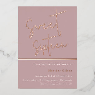 Invitation En Aluminium Rose Gold Poussière Mauve Rose Moderne Sweet 16