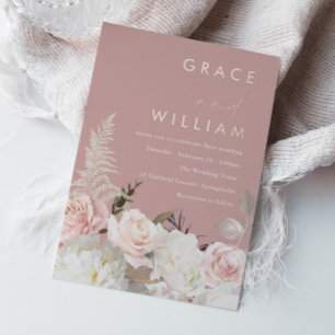 Invitation En Aluminium Rose Gold Poussiéreux Fleurs Moderne Mariage