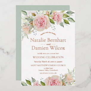 Invitation En Aluminium Rose Gold Poussiéreux Vert Floral Mariage