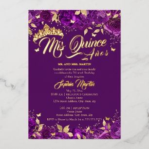 Invitation En Aluminium Rose Gold Purple Mis Quince Quinceanera