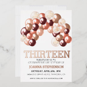 Invitation En Aluminium Rose Gold Real Foil 13e année n'importe quelle arc
