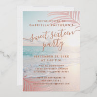 Rose Gold Real Foil Beach Sweet 16e anniversaire F
