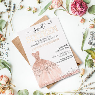 Invitation En Aluminium Rose Gold Real Foil Sweet Seize ans Paillettes Rob