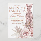 Invitation En Aluminium Rose Gold, Robe rose pâle 70e fête d'anniversaire (Recto)