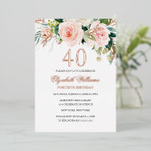 Invitation En Aluminium Rose Gold Rose Blush 40e Anniversaire Foil Invitat (Debout devant)