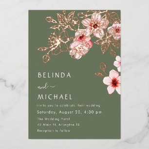 Invitation En Aluminium Rose Gold Rose Fleur de Cerisier Mariage Décontra