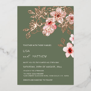 Invitation En Aluminium Rose Gold Rose Fleur de Cerisier Mariage Décontra