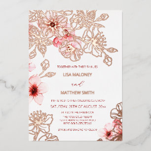 Invitation En Aluminium Rose Gold Rose Fleur de Cerisier   Photo Mariage