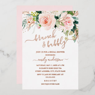 Invitation En Aluminium Rose Gold Rose Pâle Floral Brunch Et Champagne