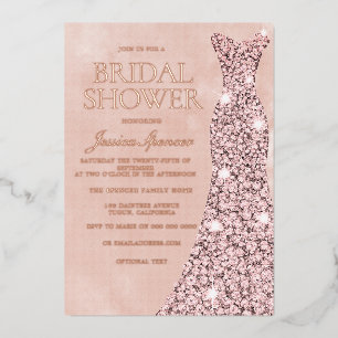 Invitation En Aluminium Rose Gold, Rose Poussiéreuse et Robe de Couleur Bl