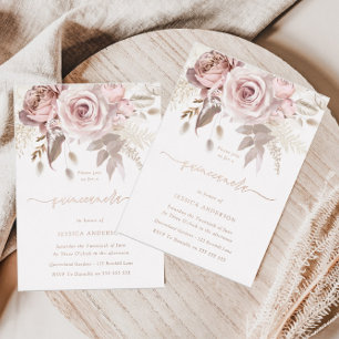 Invitation En Aluminium Rose Gold, Rose Poussiéreuse & Floral Blush Quince