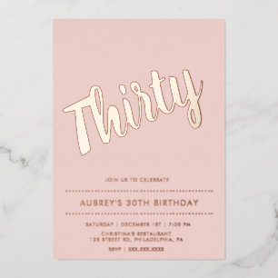 Invitation En Aluminium Rose Gold Rose Poussiéreuse Moderne 30e Anniversai
