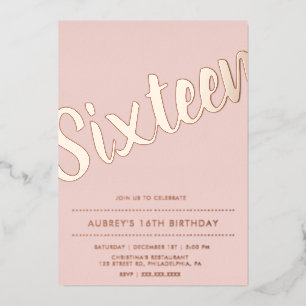 Invitation En Aluminium Rose Gold Rose Poussiéreuse Moderne Sweet Sixteen