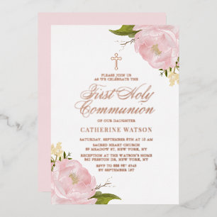 Invitation En Aluminium Rose Gold Rose Rose Pâle Première Communion