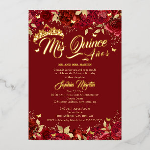 Invitation En Aluminium Rose Gold Rouge Rubis Quince Quinceanera