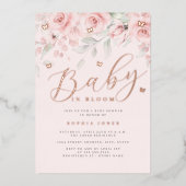 Invitation En Aluminium Rose Gold Sage Floral Papillon Bébé en fleurs (Recto)