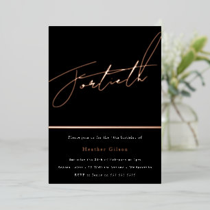 Invitation En Aluminium Rose Gold Script 40e fête d'anniversaire