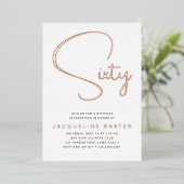 Invitation En Aluminium Rose Gold Script 60e fête d'anniversaire (Debout devant)
