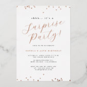 Invitation En Aluminium Rose Gold Script Confetti Surprise Party (Recto)