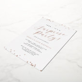 Invitation En Aluminium Rose Gold Script Confetti Surprise Party (Rotation)