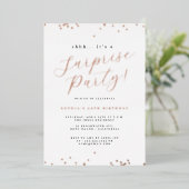 Invitation En Aluminium Rose Gold Script Confetti Surprise Party (Debout devant)