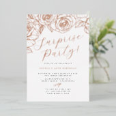 Invitation En Aluminium Rose Gold Script Floral Surprise Party (Debout devant)