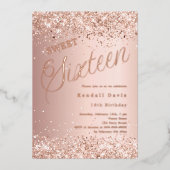 Invitation En Aluminium Rose gold script modern Sweet 16 (Recto)