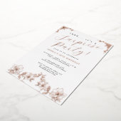 Invitation En Aluminium Rose Gold Script Rose Fête Surprise Foil (Rotation)