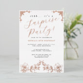 Invitation En Aluminium Rose Gold Script Rose Fête Surprise Foil (Debout devant)