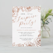 Invitation En Aluminium Rose Gold Script Rose Surprise Party (Debout devant)