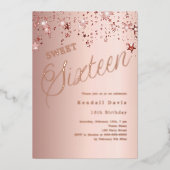 Invitation En Aluminium Rose gold script stars modern Sweet 16 (Recto)