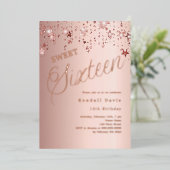 Invitation En Aluminium Rose gold script stars modern Sweet 16 (Debout devant)
