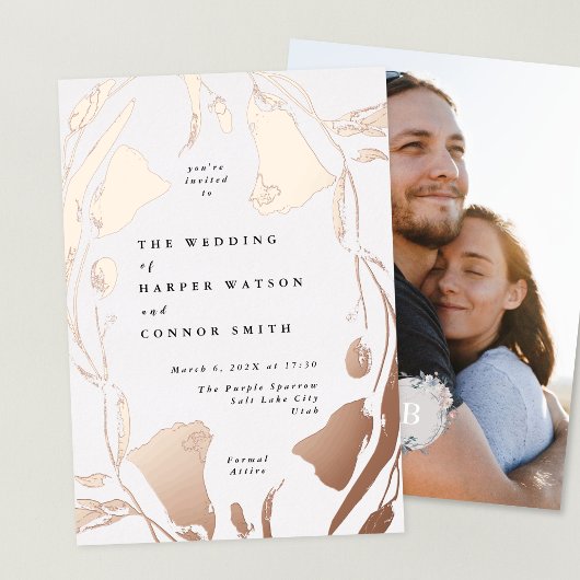 Invitation En Aluminium Rose Gold Spring Boho Fleur sauvage Mariage Photo