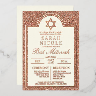 Invitation En Aluminium Rose Gold Star de David pour Bat Mitzvah Glam Rose