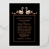 Invitation En Aluminium Rose Gold Swans Mariage noir (Recto)