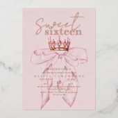 Invitation En Aluminium Rose Gold Sweet 16 Bow Anniversaire (Recto)